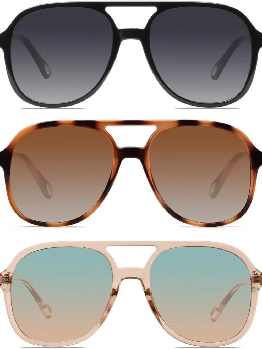 Vintage Retro Square Aviator Sunglasses for Men & Women - 70s Double Bridge